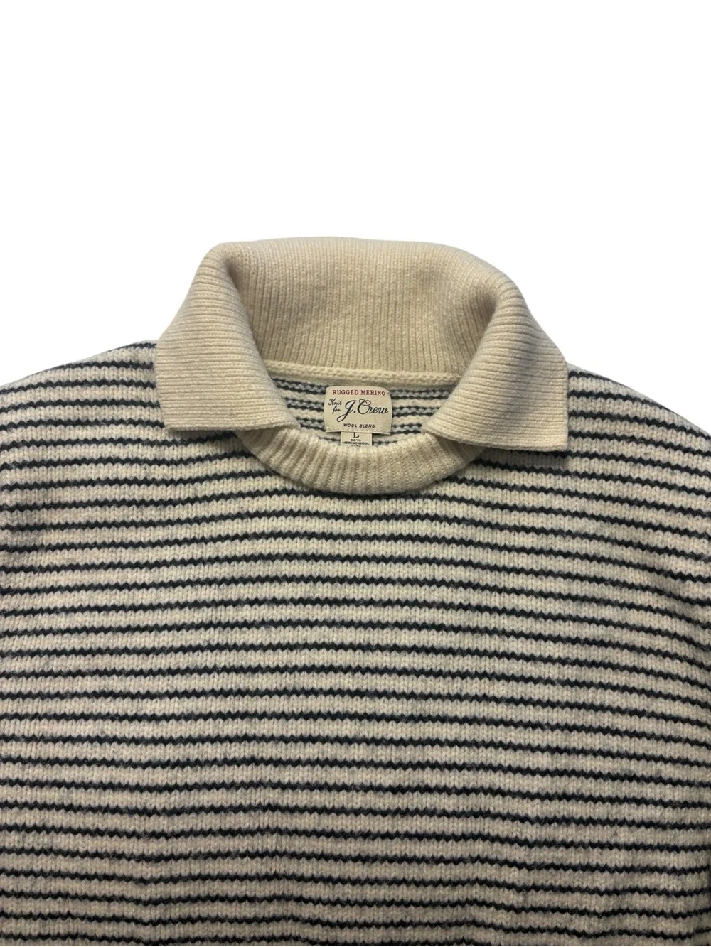 J. Crew Rugged Merino Wool Blend Collared Sweater in Stripe L Blue Cream
